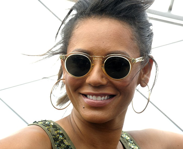 Mel B shielded her eyes with J. Crew retro sunglasses