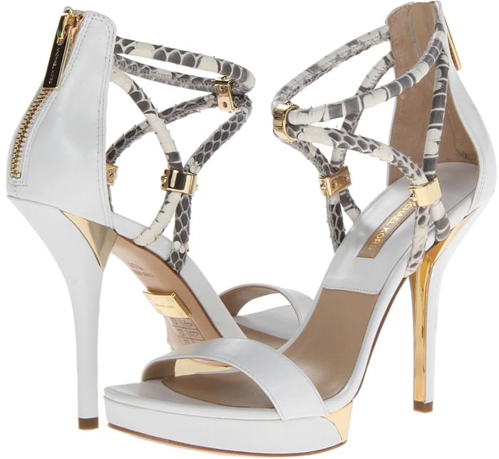 Michael Kors Fariha Snake-Trimmed Leather Sandals