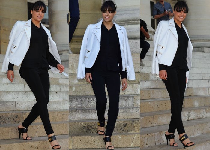 Michelle Rodriguez completed her look with gorgeous Anthony Vaccarello shoes