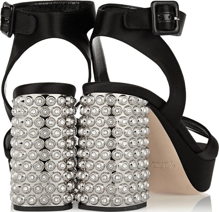 Miu Miu Crystal-Embellished Satin Sandals