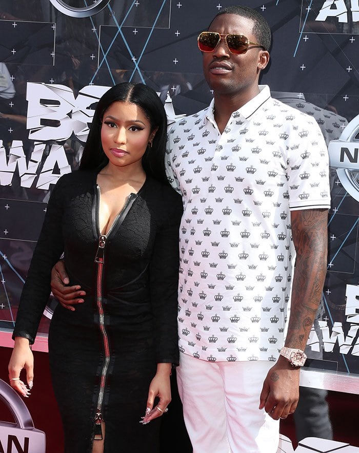 Nicki Minaj with Meek Mill at the 2015 BET Awards held at the Microsoft Theater in Los Angeles on June 28, 2015