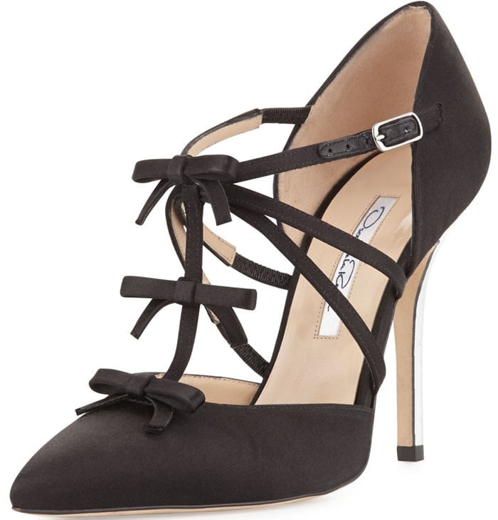 Oscar de la Renta Alice Satin T-Strap Bow Pump in Black