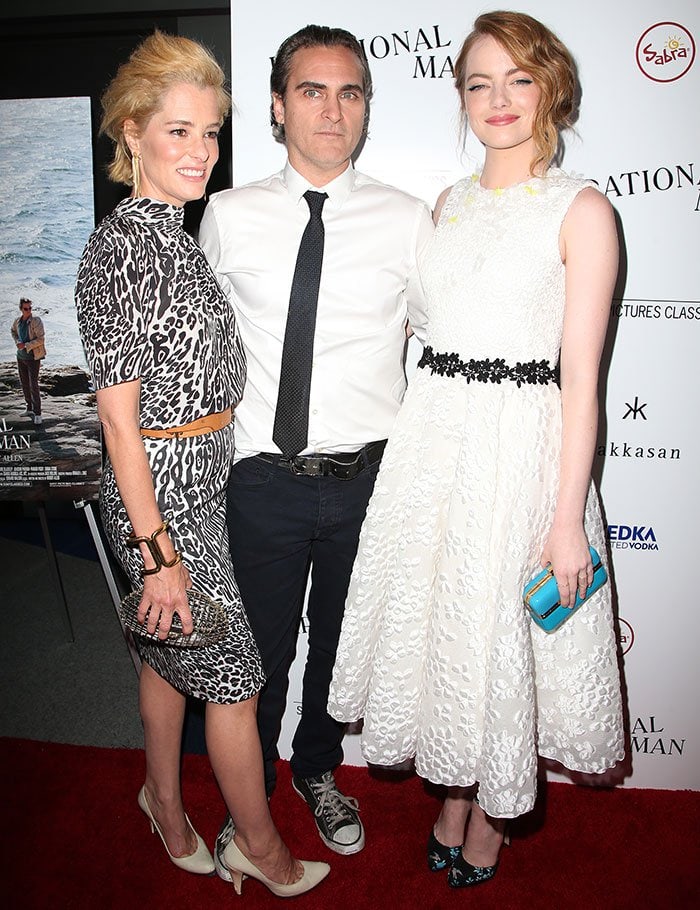 Parker Posey, Joaquin Phoenix, and Emma Stone at the premiere of "Irrational Man" in Los Angeles on July 9, 2015