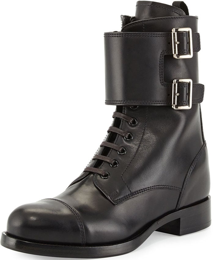 Prada Leather Lace Up Combat Boots