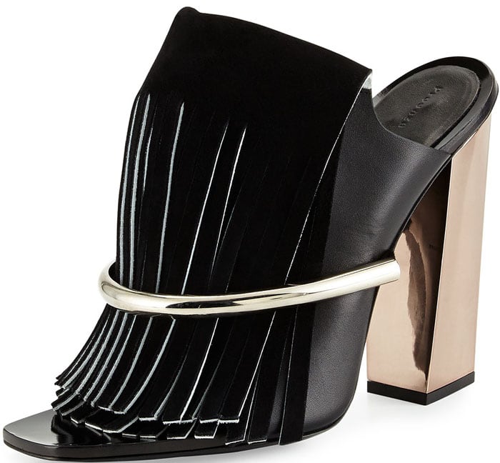 Proenza Schouler Leather Fringe Banded Mules in Black