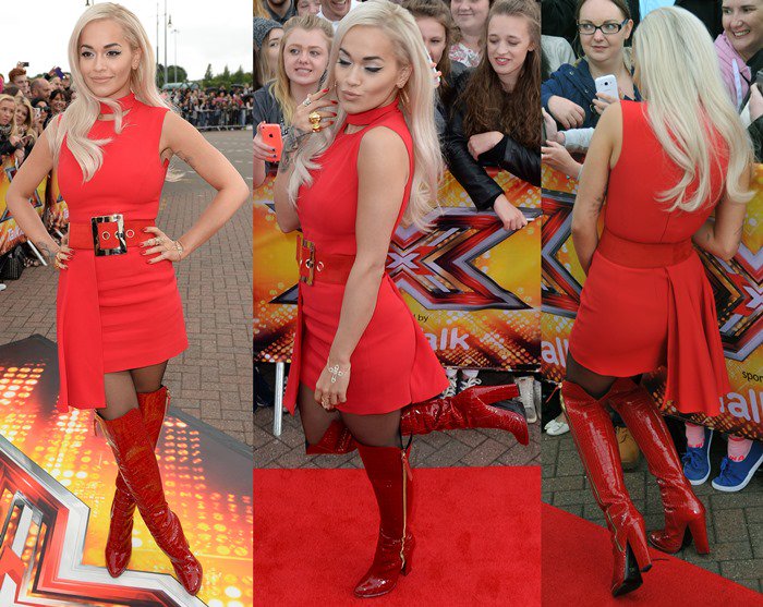 Rita Ora posed at every angle in head-to-toe red on the red carpet at the X Factor photo call