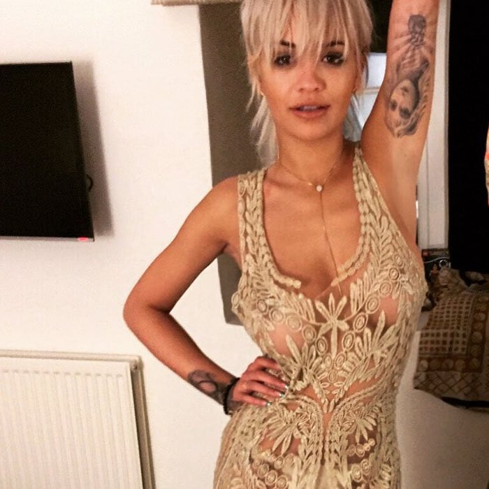 Rita Ora took to her Instagram to thank Tom Ford for her outfit as well as to upload a photo of her in couture without her undergarments