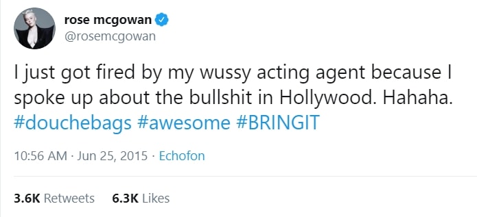 Rose McGowan was fired by her agent for speaking out against sexism