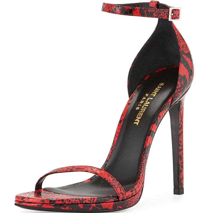 Saint Laurent "Jane" Sandals Snake Embossed Leather Black Red