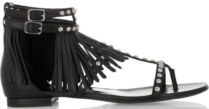 Saint Laurent Studded and Fringed Leather Sandals