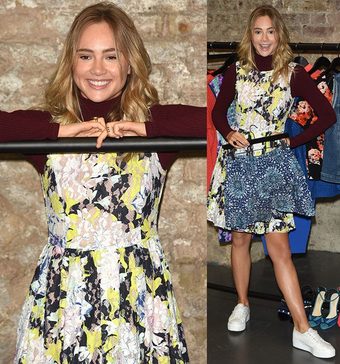 Suki Waterhouse looked lovely in a floral dress with white sneakers