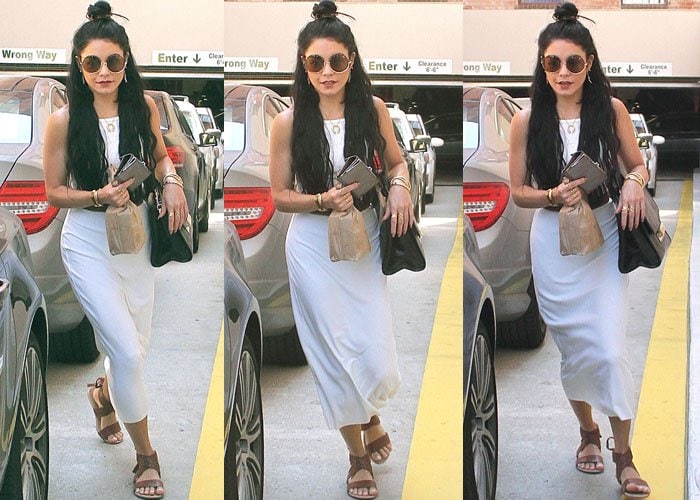 Vanessa Hudgens keeps it casual as she leaves a Los Angeles clinic in an all-neutral outfit