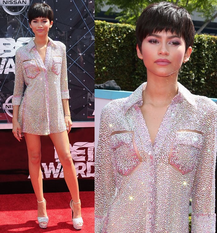 Zendaya looked positively radiant in a Nicolas Jebran semi-sheer shirt-dress