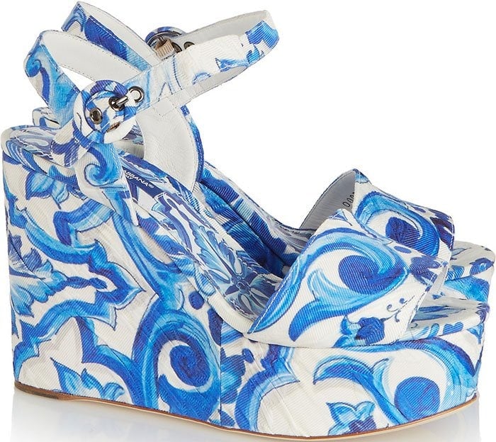 Dolce & Gabbana Printed Faille Wedge Sandals