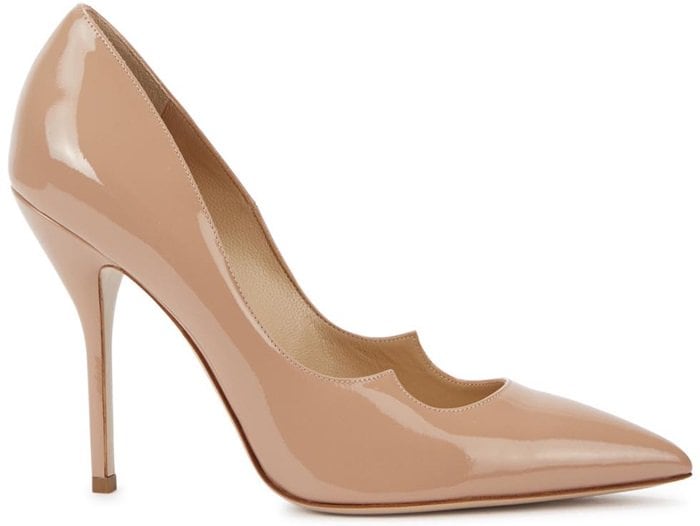 Sleek nude Paul Andrew pumps are updated with the signature scalloped edge at the vamp