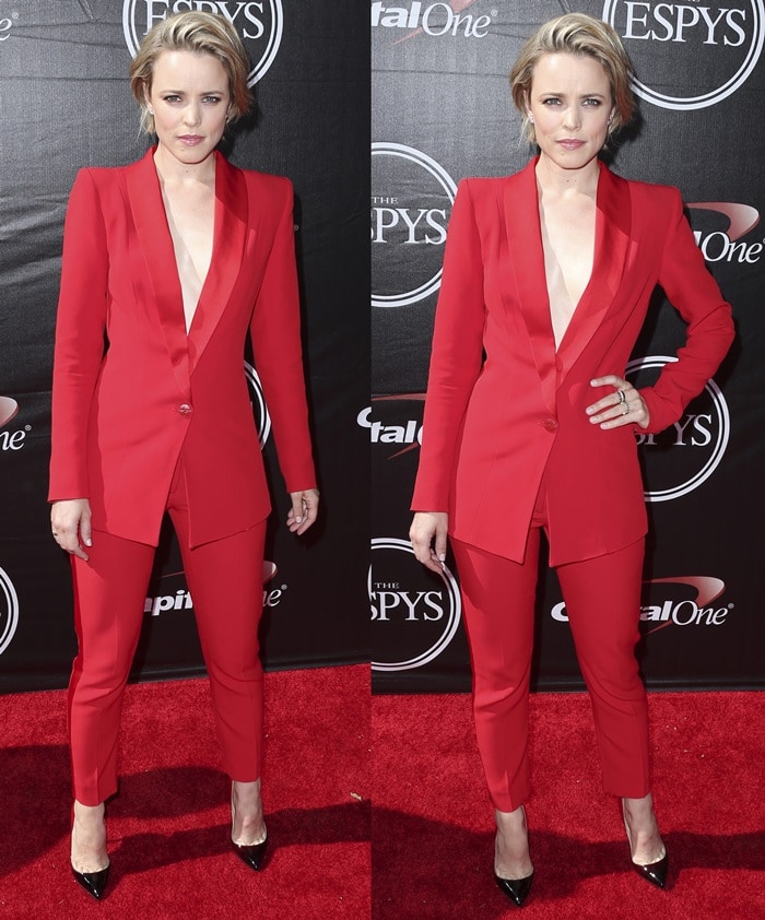 Rachel McAdams in a bold red suit at the 2015 ESPY Awards