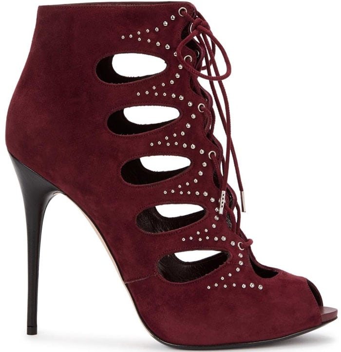 Alexander McQueen Burgundy Studded Suede Ankle Boots