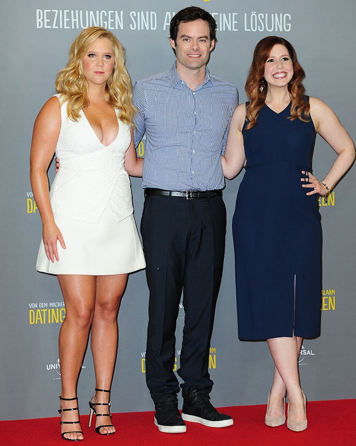 Amy Schumer, Bill Hader, and Vanessa Bayer at the photocall for "Dating Queen'" (Trainwreck)