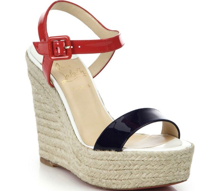 Christian Louboutin "Spachica" Espadrille Wedge Sandals Patent Leather