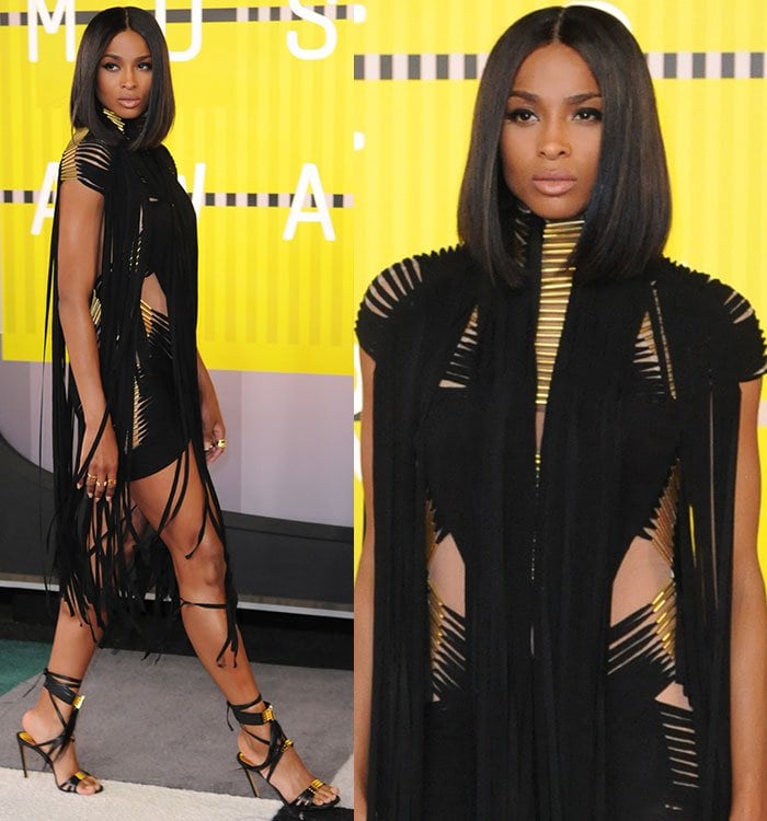 Ciara flaunts a new haircut – a glossy center-parted lob — with her Amazon warrior look at the VMAs