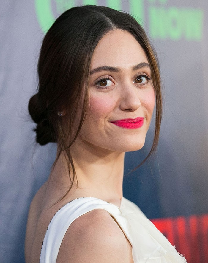 Emmy Rossum's messy bun hairstyle