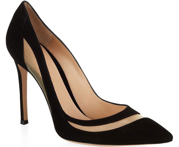 Gianvito Rossi Mesh-Insert Suede Pumps