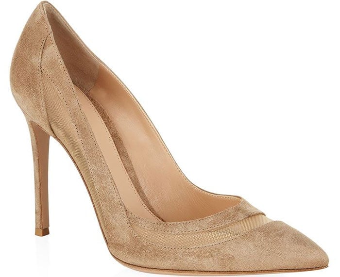 Gianvito Rossi Mesh-Insert Suede Pumps