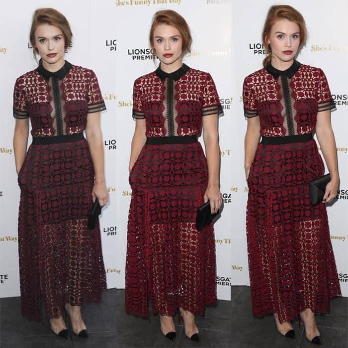 Holland Roden's chic Self-Portrait dress blended preppy sophistication with a hint of sex appeal