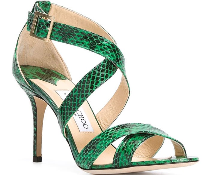 Jimmy Choo "Louise" Green Snakeskin Sandals