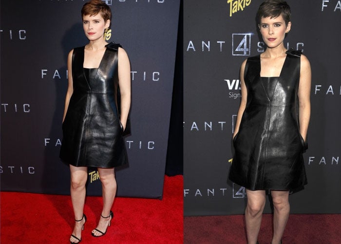 Kate Mara flashed her legs in a leather Valentino dress