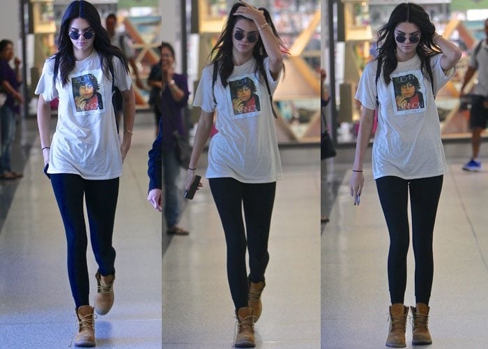 Kendall Jenner styled her tight yoga pants with Timberland boots