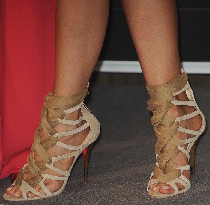 Kylie Jenner shows off her feet in strappy lace-up Balmain sandals