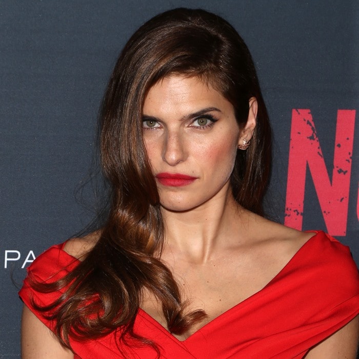 Lake Bell's crimson lips and side-swept hair