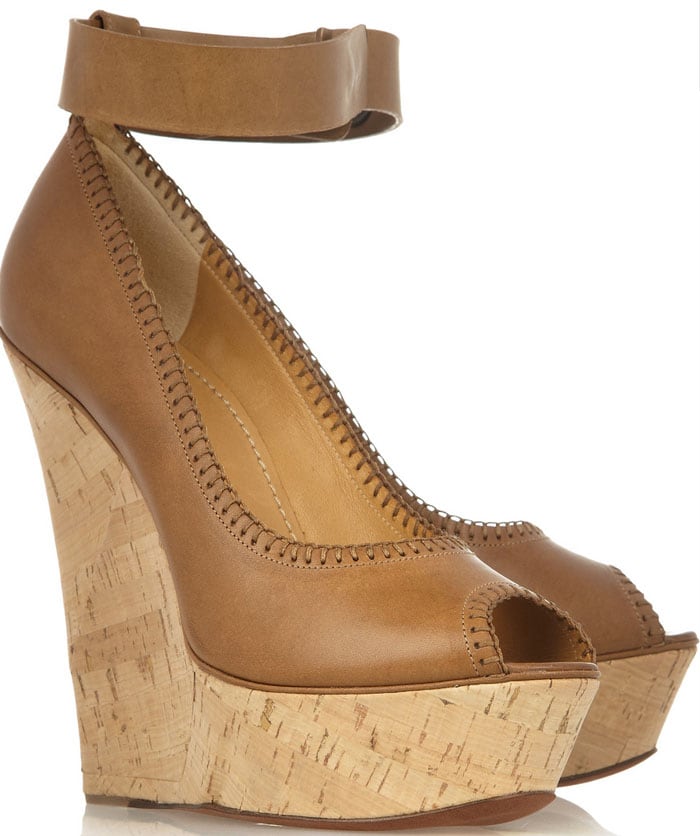 Lanvin Tiered Leather and Cork Wedge Sandals