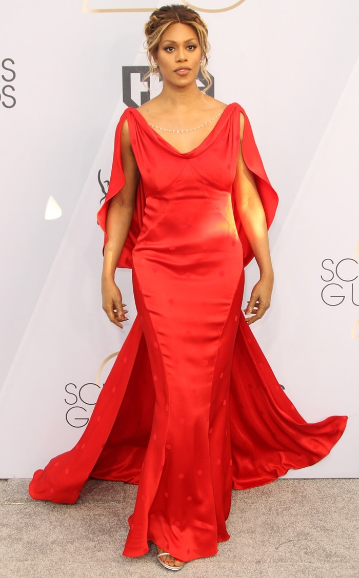 Laverne Cox Net Worth (laverne, Beverly Hilton Hotel Beverly, Beverly Hilton Hotel Beverly Hills, Beverly Hilton Hotel Beverly Hills California) Laverne Cox looked radiant in red at the 2019 Screen Actors Guild Awards at the Shrine Auditorium in Los Angeles on January 27, 2019