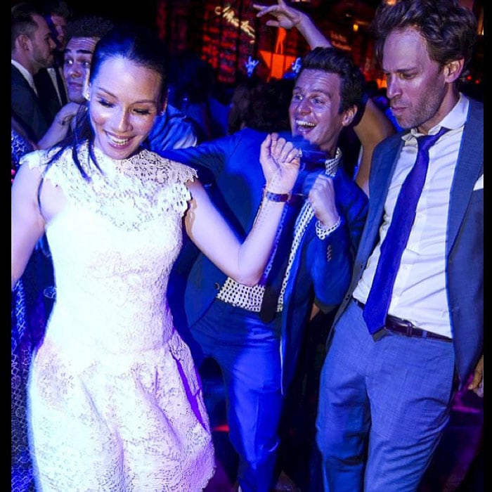 Lucy Liu partying the night away with musical actor Jonathan Groff and set designer David Korins