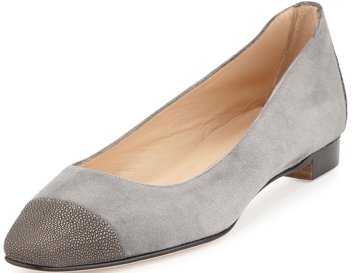 Manolo Blahnik Lee Stingray Cap-Toe Ballet Flat in Gray