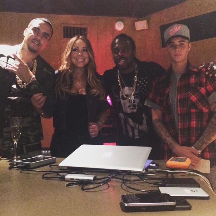 Justin Bieber crashes Mariah Carey's recording session with friend French Montana
