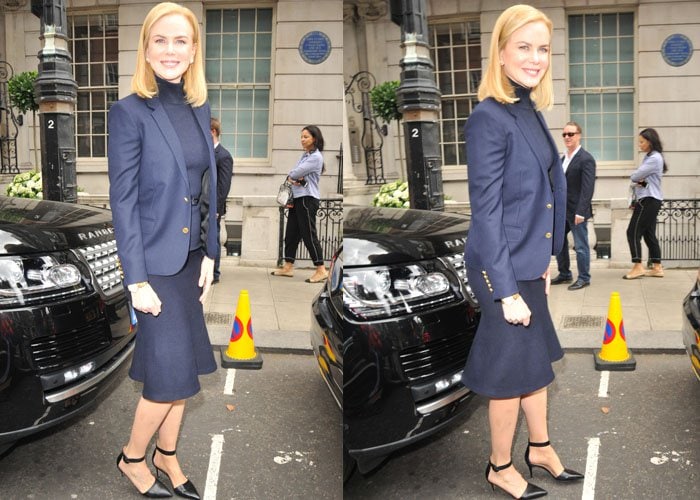 Nicole Kidman leaving the Theatre Royal Haymarket after watching Bradley Cooper perform in "The Elephant Man"