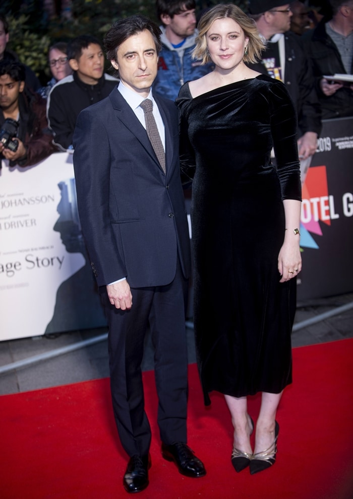 Noah Baumbach looks shorter than his girlfriend Greta Gerwig at the UK premiere of "Marriage Story"