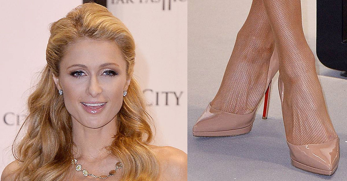 Paris Hilton With Curled Long Blonde Hair In Sexy Fishnet Stockings