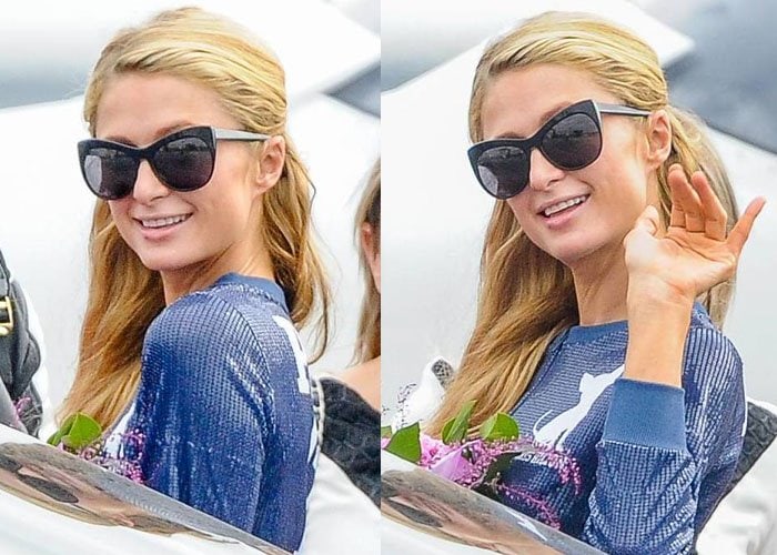 Paris Hilton arrives via private jet at Warsaw Chopin Airport in Poland
