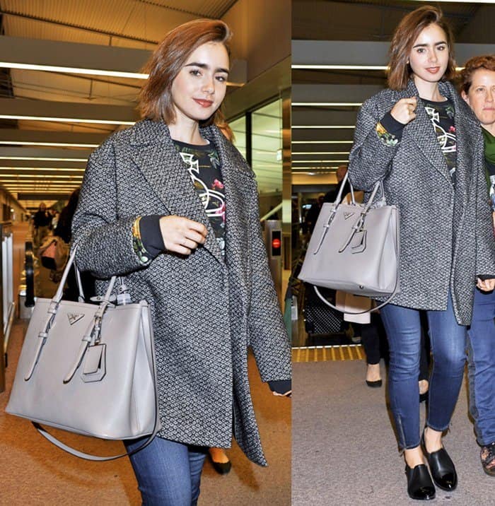 Lily Collins arriving at Narita International Airport in Japan on December 1, 2014