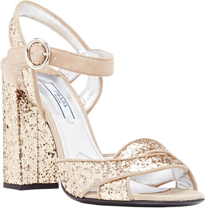 Prada Suede & Glitter Ankle-Strap Sandals