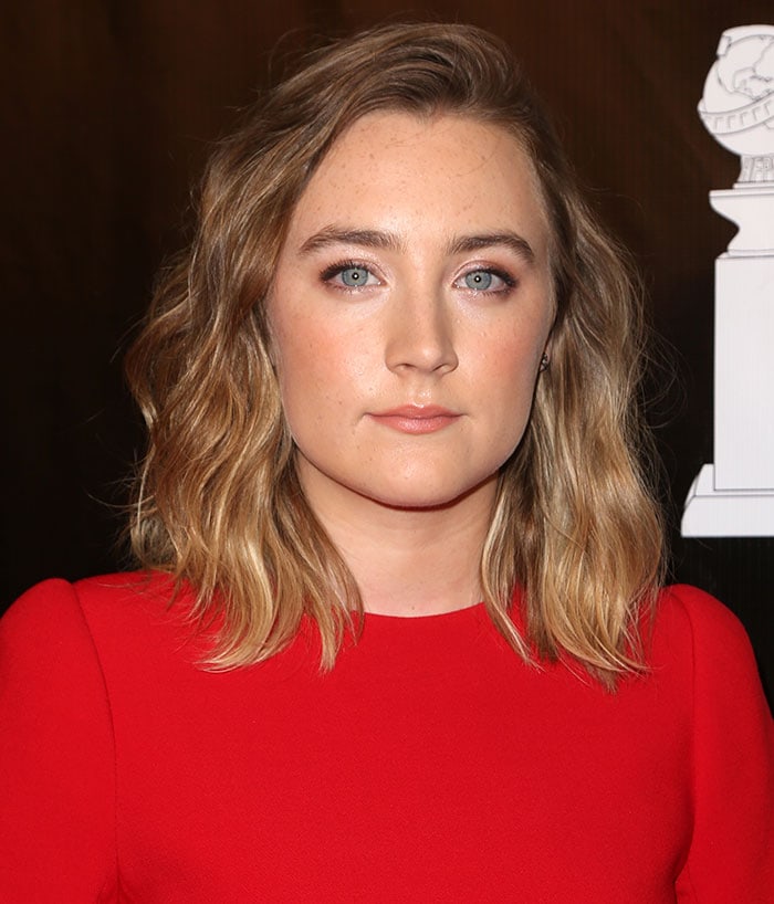 Saoirse Ronan's side-parted hair styled in tousled waves