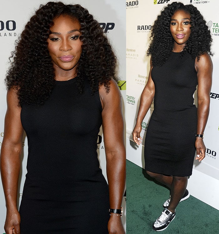 Serena Williams with smoky eye shadow and light pink lipstick