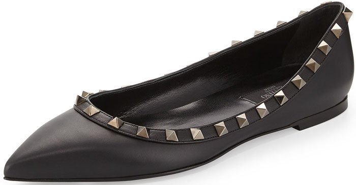 Valentino Noir Rockstud Leather Ballet Flat in Black