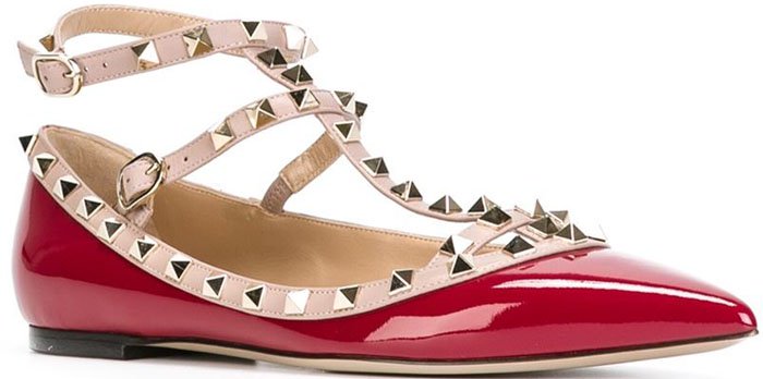 Red Patent Valentino "Rockstud" Ballerinas