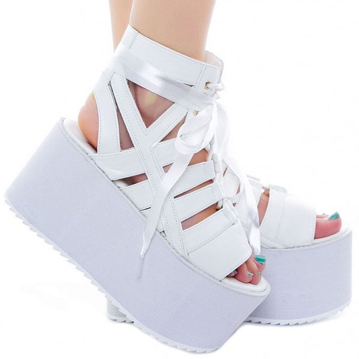 Y.R.U. "Medusa" Lace-Up Platform Sandals in White