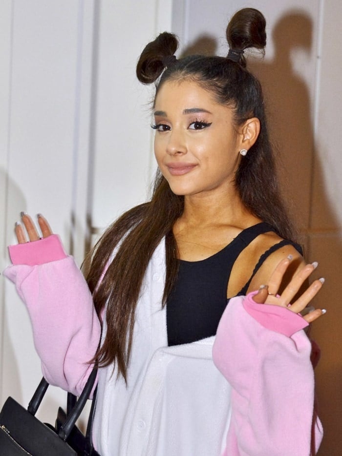 Ariana Grande Wears Saint Laurent Pumps With Pink Onesie After Being